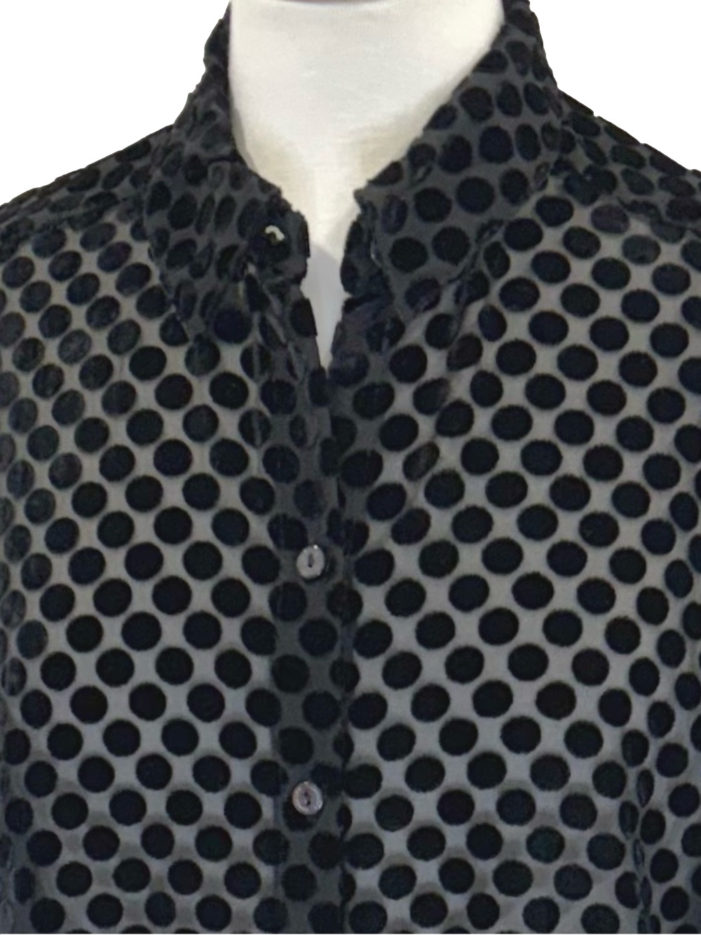 Foxcroft black polka-dot velvet shirt